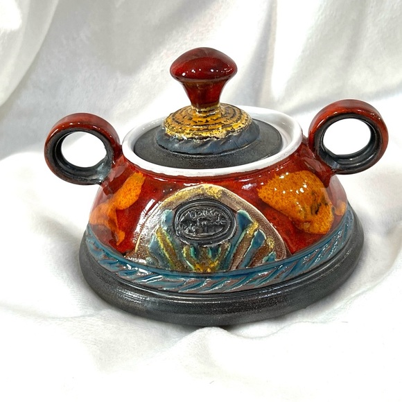 Handmade Colorful Ceramic Sugar Bowl W Lid Tea Set Home Gift Sugar Keeper Gift - Picture 1 of 15